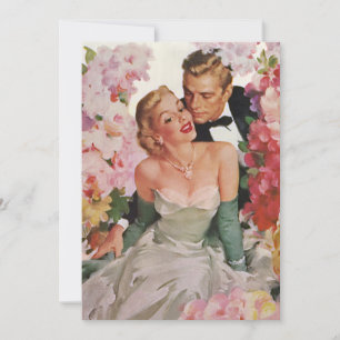 Vintage Wedding, Retro Bride and Groom Newlyweds Invitation