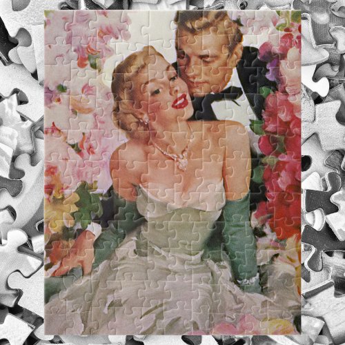 Vintage Wedding Retro Bride and Groom Newlyweds Jigsaw Puzzle