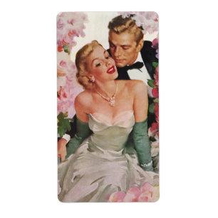 Vintage Wedding, Retro Bride and Groom Newlyweds Label