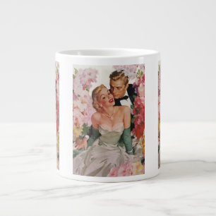 Vintage Wedding, Retro Bride and Groom Newlyweds Large Coffee Mug