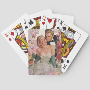 Vintage Wedding, Retro Bride and Groom Newlyweds Poker Cards