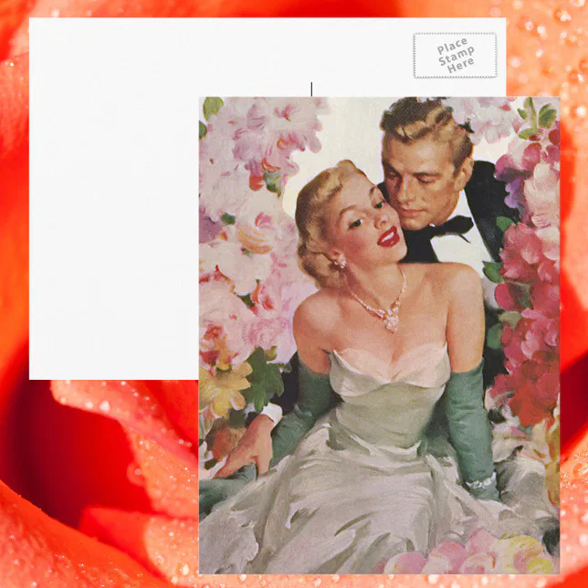 Vintage Wedding, Retro Bride and Groom Newlyweds Postcard | Zazzle