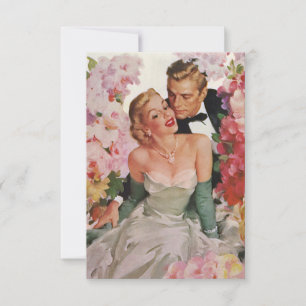 Vintage Wedding, Retro Bride and Groom Newlyweds RSVP Card