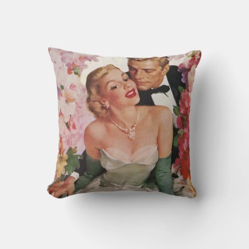 Vintage Wedding Retro Bride and Groom Newlyweds Throw Pillow