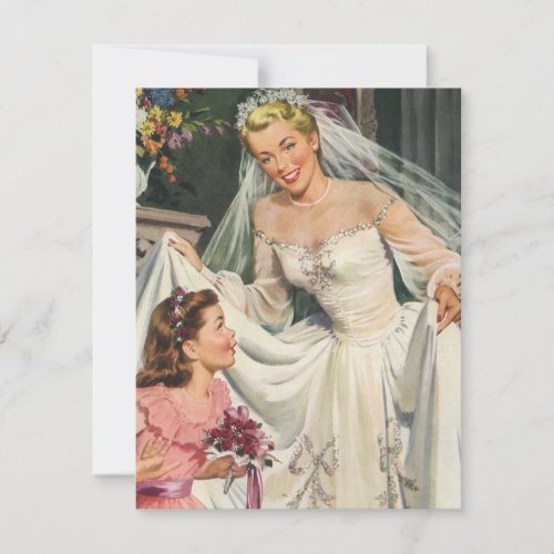 Vintage Bride with Flower Girl on Her Wedding Day Personalized Invite
