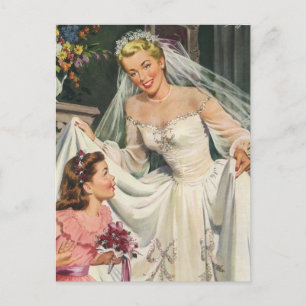 Vintage Wedding, Retro Bride Save the Date Announcement Postcard