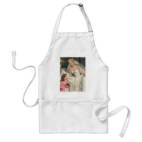 Vintage Wedding Retro Bride with Flower Girl Adult Apron