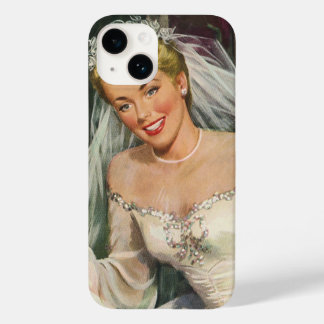 Vintage Wedding, Retro Bride with Flower Girl Case-Mate iPhone 14 Case