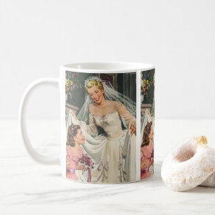 Vintage Wedding, Retro Bride with Flower Girl Coffee Mug
