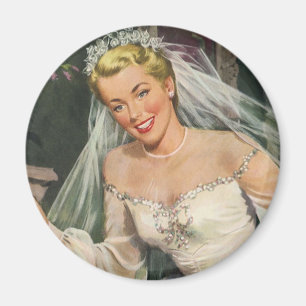 Vintage Wedding, Retro Bride with Flower Girl Magnet
