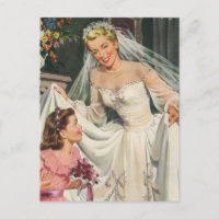 Vintage Wedding, Retro Bride with Flower Girl