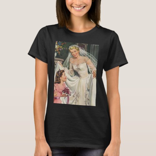 Vintage Wedding Retro Bride with Flower Girl T_Shirt