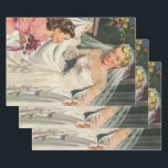 Vintage Wedding, Retro Bride with Flower Girl Wrapping Paper Sheets<br><div class="desc">Vintage illustration love and romance image featuring a flower girl with a happy,  smiling bride in her beautiful dress with ornate bows on her wedding day. It's time to go get married!</div>