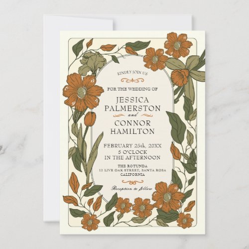 Vintage Wedding retro floral Invitation 