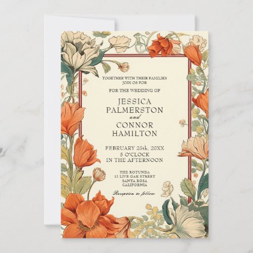 Vintage Wedding retro floral Invitation