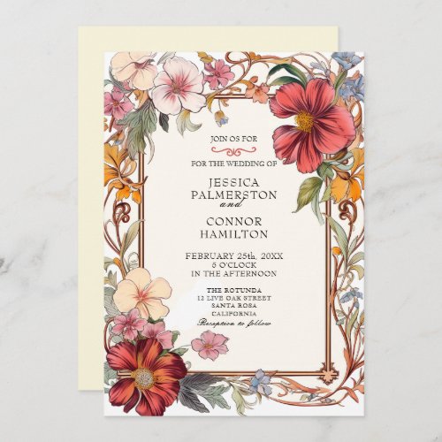 Vintage Wedding retro floral Invitation
