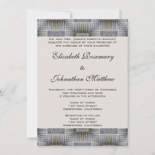Vintage Wedding, Retro Grey Squares and Stripes Invitation