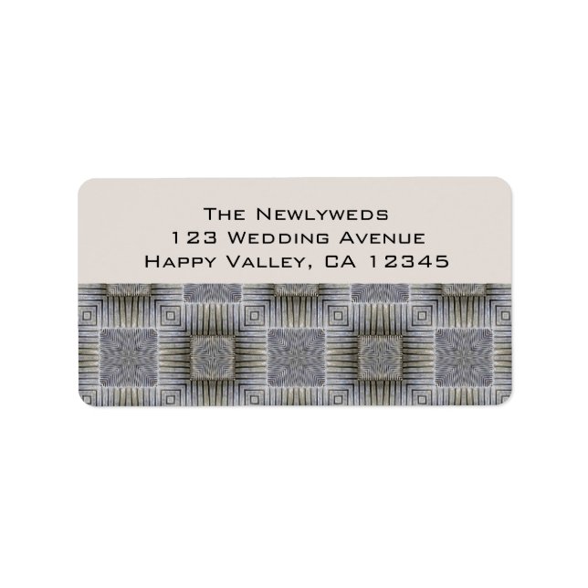 Vintage Wedding, Retro Grey Squares and Stripes Label (Front)