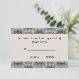Vintage Wedding, Retro Grey Squares and Stripes RSVP Card