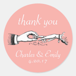 Vintage Wedding Ring Thank You Coral Sticker