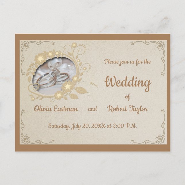 Vintage wedding rings invitation postcard (Front)