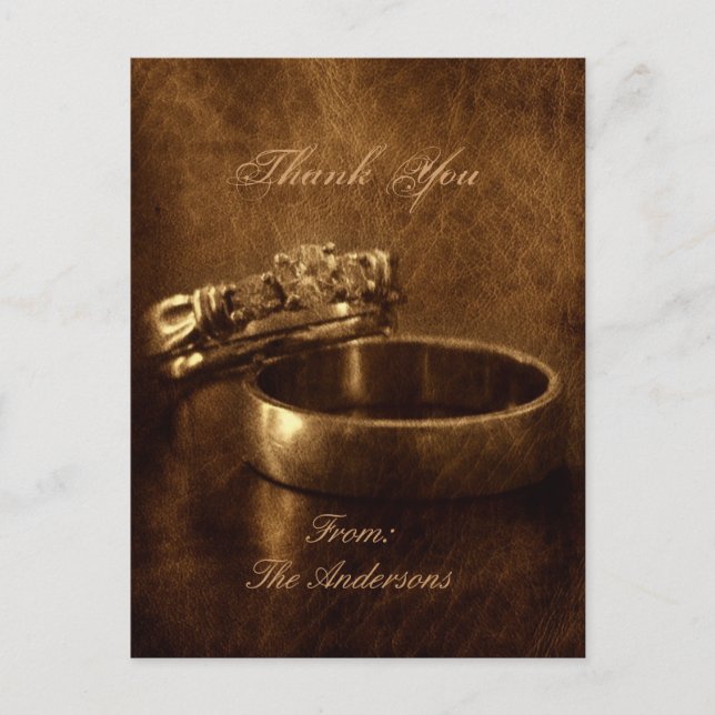 vintage wedding rings rustic wedding thank you postcard (Front)