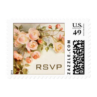 Vintage Wedding RSVP, Pink Rose Flowers Floral Postage