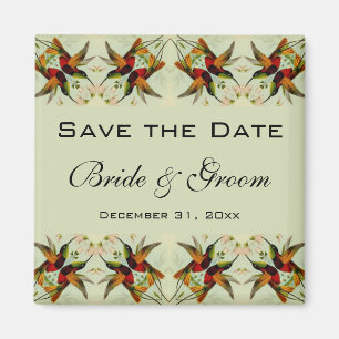 Vintage Wedding Save the Date Hummingbirds Flowers Magnet