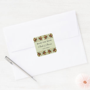 Vintage Wedding Save the Date Hummingbirds Flowers Square Sticker
