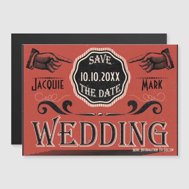 Vintage Wedding Save The Date Magnetic Invitation (Front/Back)