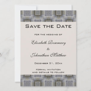 Vintage Wedding Save the Date, Retro Grey Squares Date