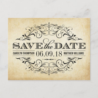 Vintage Wedding Save the Date | Swirl and Flourish Announcement Postcard