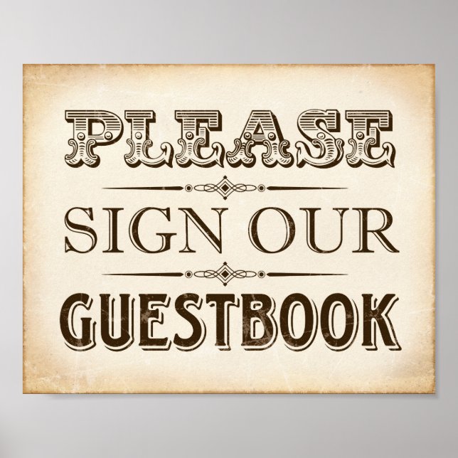 Vintage Wedding SIGN OUR GUESTBOOK Sign Print (Front)