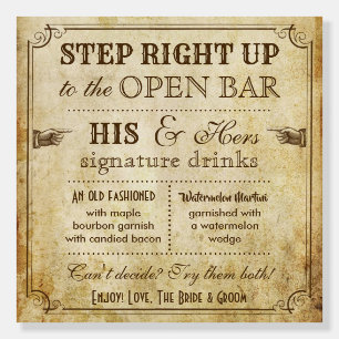 Vintage Wedding Signature Drink Open Bar Sign