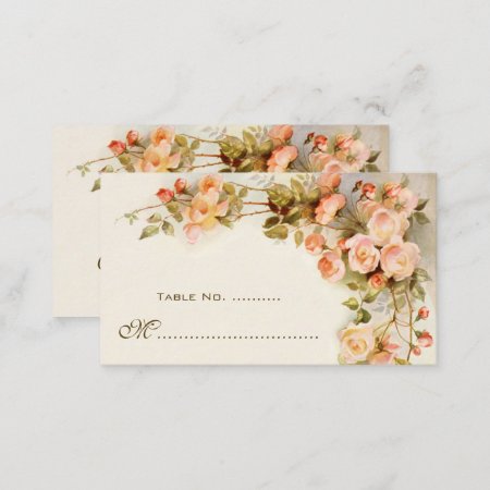Vintage Wedding Table Number, Antique Rose Flowers Place Card