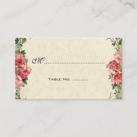 Vintage Wedding Table Numbers, Pink Rose Flowers Place Card