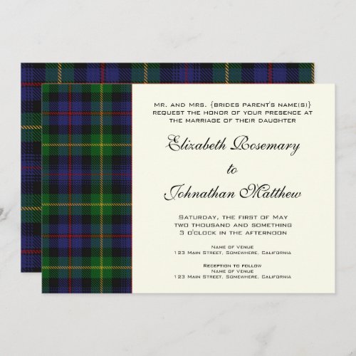 Vintage Wedding Tartan Farquharson Pattern Invitation
