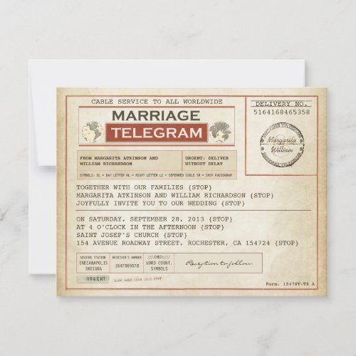 vintage WEDDING telegrams Invitation