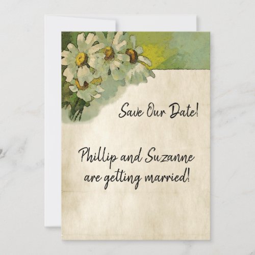 Vintage Wedding Theme Painted Daisies Floral Save The Date