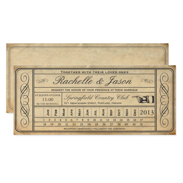 Vintage Wedding Ticket  II  Punchout Invitation