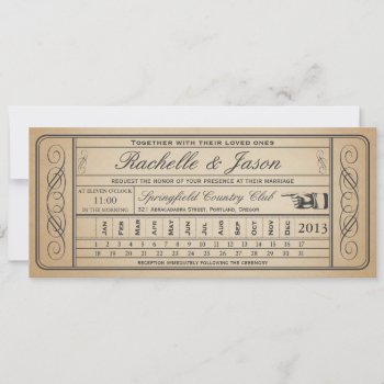Vintage Wedding Ticket Ii Punchout Custom 1 Invitation by Trifecta_Designs at Zazzle