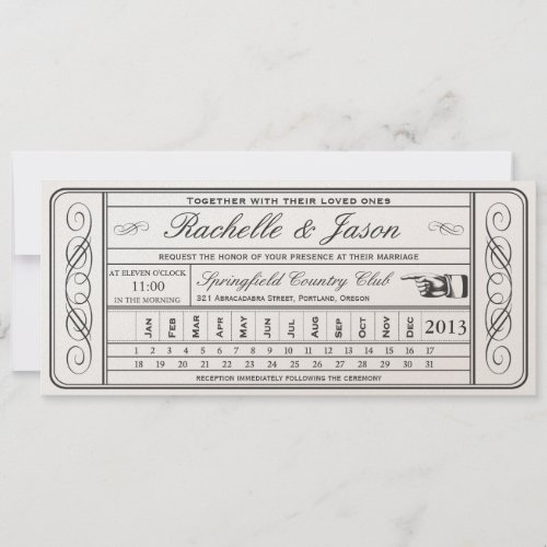 Vintage Wedding Ticket  II  Punchout Golden Invitation
