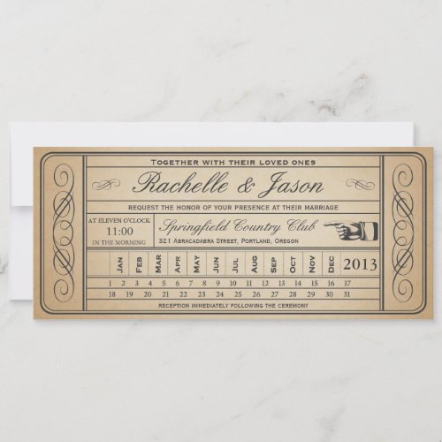 Vintage Wedding Ticket  II  Punchout Custom Announcements
