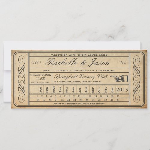 Vintage Wedding Ticket  II  Punchout Custom Announcements
