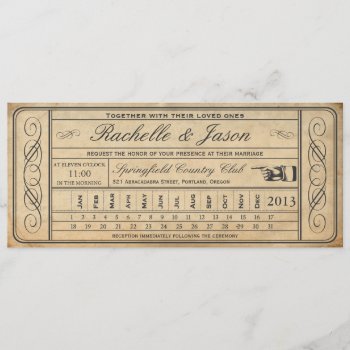 Vintage Wedding Ticket  Ii  Punchout Invitation by Trifecta_Designs at Zazzle