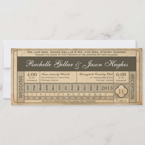 Vintage Wedding Ticket  III  Punchout Custom Invite