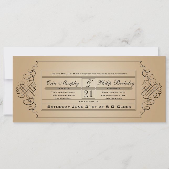 Vintage Wedding Ticket Invitation (Front)