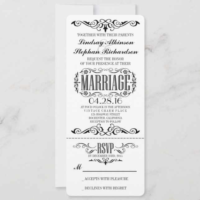 Vintage Wedding Ticket Invitation (Front)
