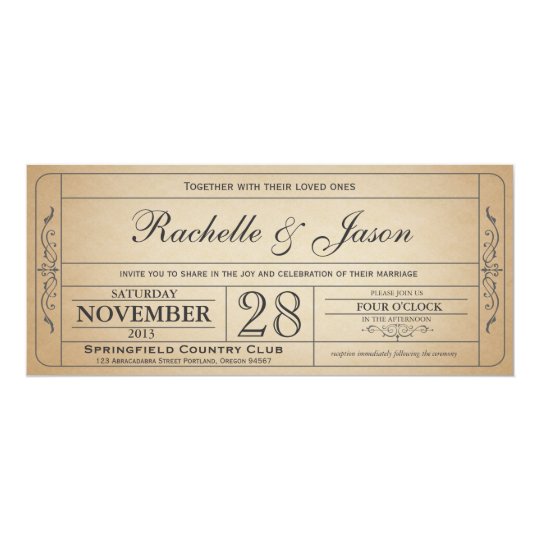 Vintage Wedding Ticket Invitation Zazzle Vintage Wedding Ticket Invitation