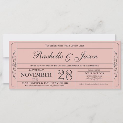 Vintage Wedding Ticket  Invitation